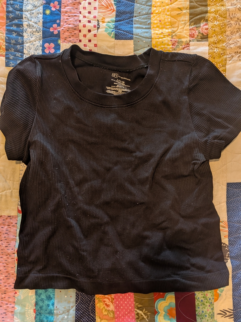 Womens Black Ribbed Short Sleeve Tee